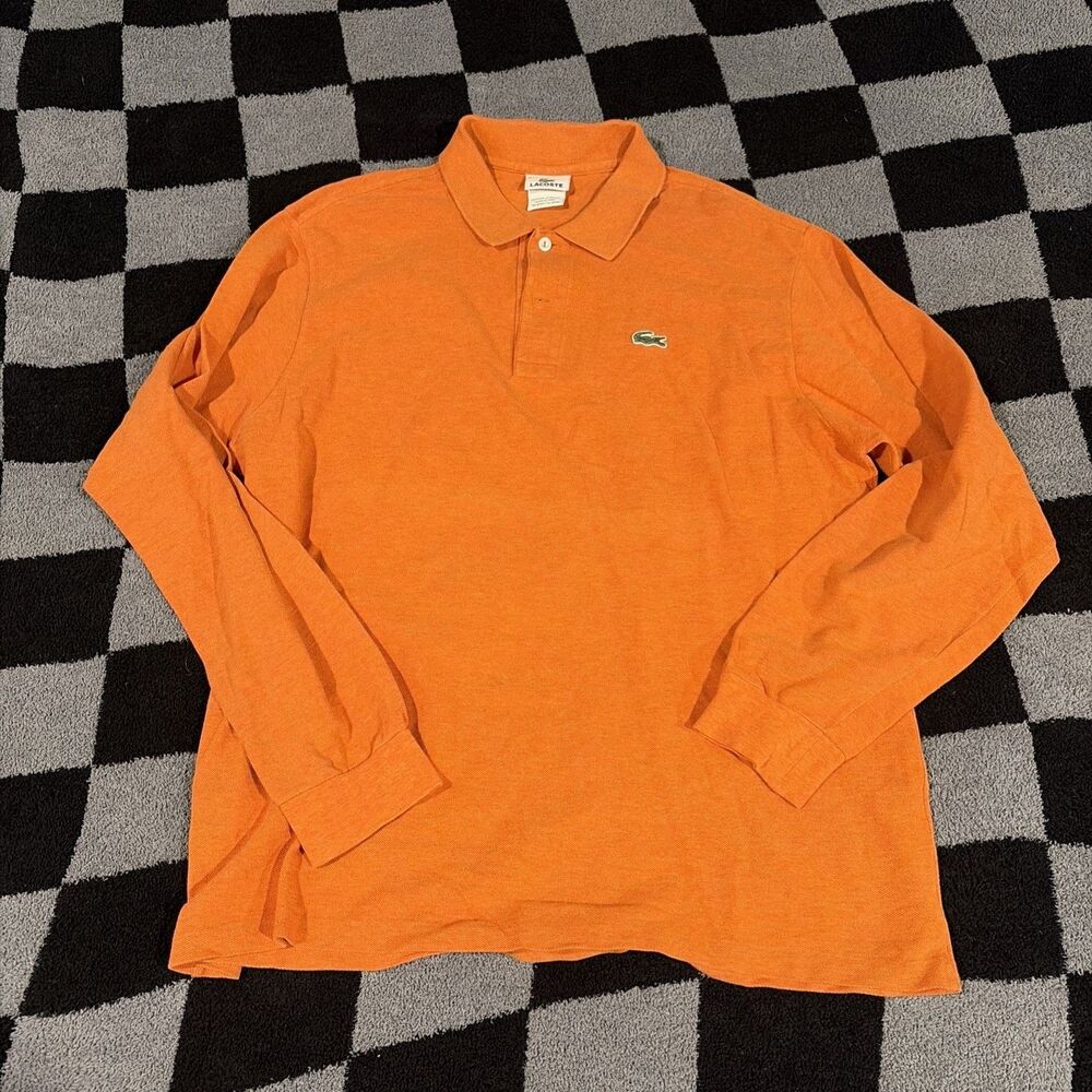 Lacoste Men's Size 6 Long Sleeve Cotton Pique Polo Shirt Orange Crocodile Logo